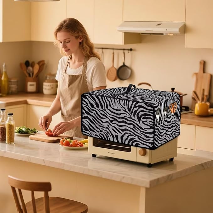 Zebra Printed Toaster Oven Air Fryer Cover with Accessory Pockets washable Toaster Oven Dust Cover for Kitchen Counter 20.5 x 16.5 x 10 Grey
