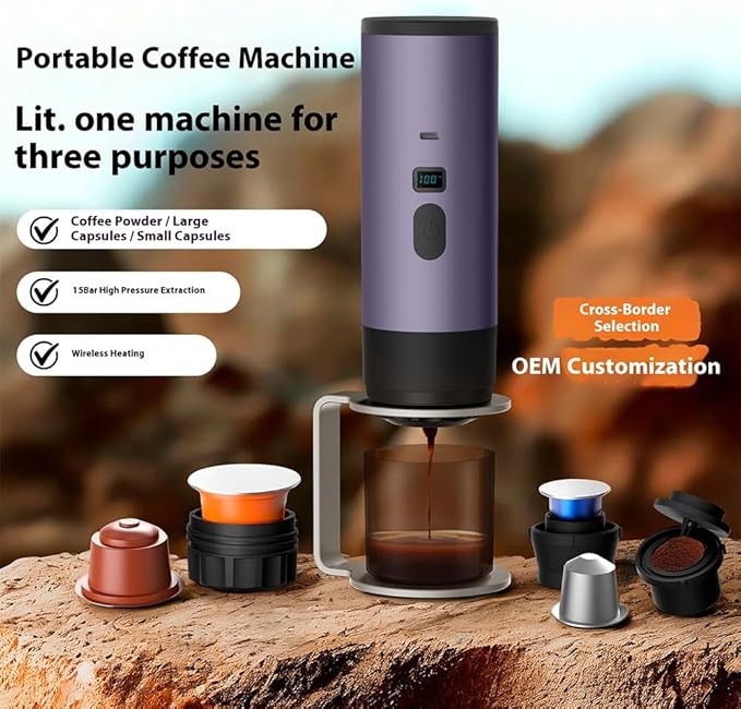 Portable Coffee Maker Espresso Machine Travel Espresso Maker USB-C ChargingHeating Pump Press Coffee Maker Electric Capsule Coffee Machine for RVCar Hiking Camping Office