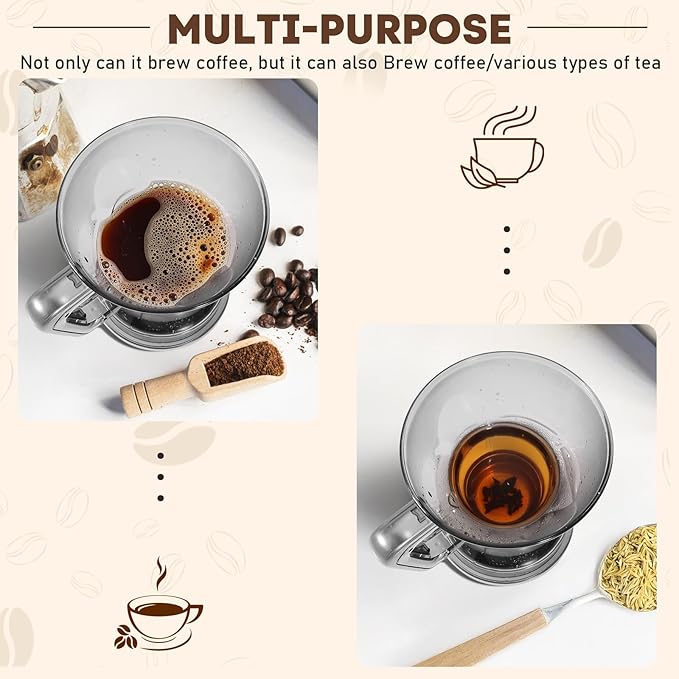 Pour Over Coffee Dripper &amp Filter Reusable Paperless Clever Dripper Automatic Drip Coffee and Tea Maker with Immersion Extraction BPA-Free 21oz Home Brewing