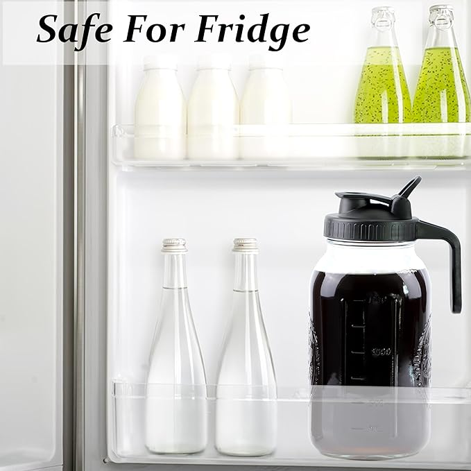 Cold Brew Coffee Maker 64 Oz Mason Jar Iced Coffee Maker 2 Set Half Gallon Glass Pitcher With Pour Spout Lids 2 Quart Wide Mouth Cold Brew Pitcher With Strainer For Fridge Lemonade Cold Brew Milk