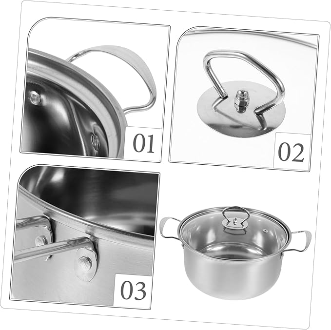 1set Kitchen Cookware Set Stainless Steel Pot Soup Pot Milk Frying Pan Stock Thick Bottom Comfortable Handle Easy to Clean