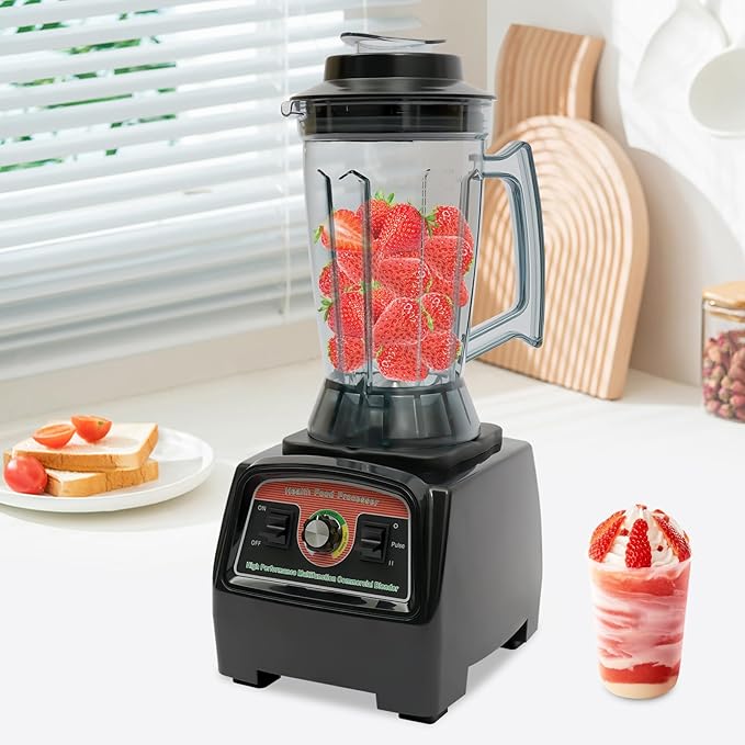 2800W Professional Commercial Blender with 2 In 1 Blades High Performance Ice Crusher Blender 3.9L /1.03Gal Capacity 57000RPM Speeds 3.3-Peak HP Self-Cleaning Black