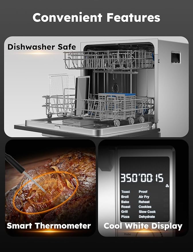 Nuwave Bravo Pro Smart Toaster Oven Countertop True Air Fryer Combo w/Improved 100% Convection 35% Crispier 112 Presets Customizable Pizza Zones Integrated Probe PFAS Free 30QT Stainless Steel