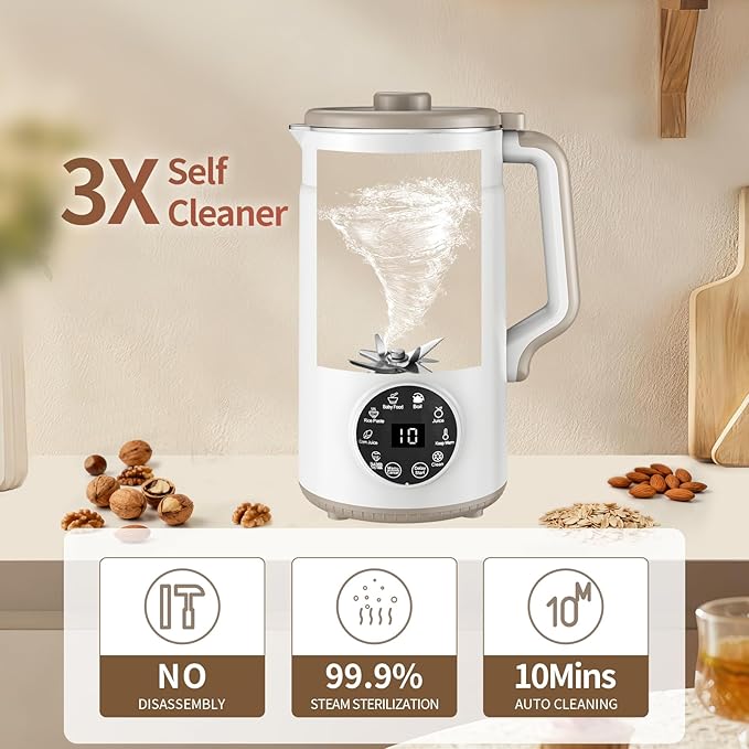 10 in 1 Nut Milk Maker Machine Almond Milk Maker 40oz Self Clean/12H Delay/Keep Warm/Boil One Touch Soy Milk Maker Homemade Oat Nutri Plant Based and Non Dairy Beverages