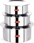 Sumeet Cook Smart TriPly SAS (Steel-Aluminium-Steel - 3 Layers) Tope Set of 3Pcs with Lid - No. 16 (1.6Ltr 16Cm) No.18 (2Ltr 18Cm) No. 20(3Ltr 20Cm)