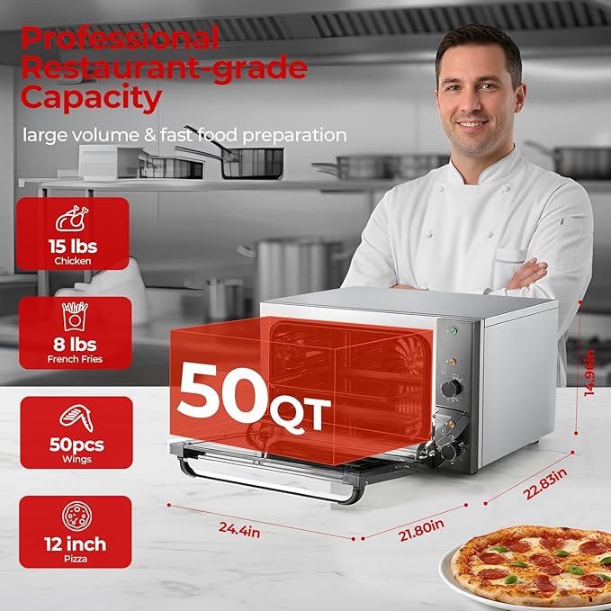 FOHERE Commercial Convection Oven - 50 Qt Large Capacity Electric Oven for Restaurant/Cafe/Food Industry Black