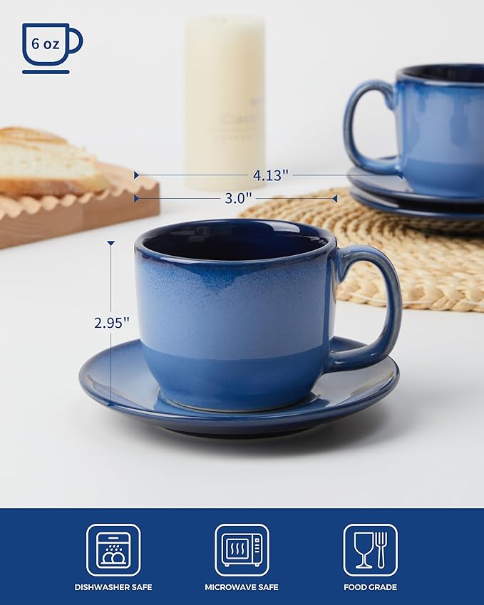 16 Pieces Dinnerware Sets with Coffee Cups with Saucers Blue