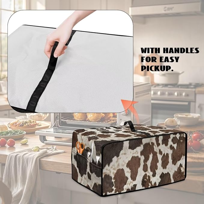 Doojoayie Brown Cow Print Toaster Oven Cover 4 Slice Bread Machine Cover Universal Fit Small Appliance Dust Protector Simple Style Kitchen Decoration