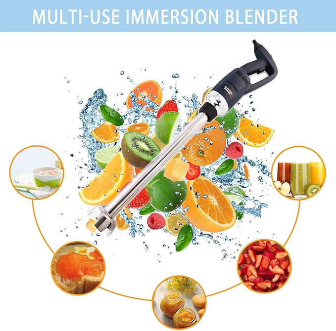 16 in Heavy Duty Immersion Blender Handheld Kitchen Hand Blenders for Kitchen Commercial Mixer Electric 500W Removable Shaft 2500rpm to 15000rpm Emulsifier Blender Handheld