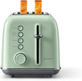 BUYDEEM DT620 2-Slice Toaster Extra Wide Slots Retro Stainless Steel with High Lift Lever Bagel and Muffin Function Removal Crumb Tray 7-Shade SettingsCozy Greenish