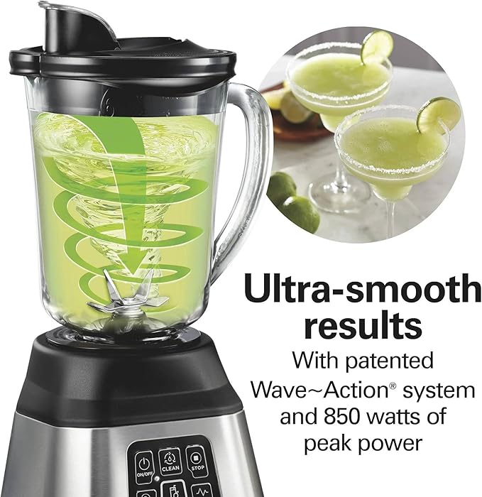 Electronic Countertop Blender with Auto Smoothie Program 48 oz Glass Jar 850W Peak Power Multi-Function Touch Controls