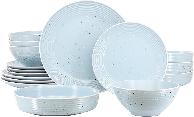 Elama Emilia 16 Piece Double Bowl Stoneware Dinnerware Set (Light Blue) Service for 4 …