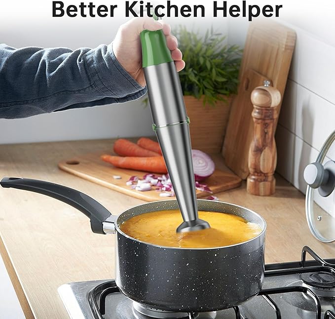 Immersion Blender Handheld Corded Hand Blenders Set 1100W Trigger Variable Speed 5 in 1 Stick Emulsifier with Chopper Whisk and Frother for Soup Baby Food and Smoothies Green