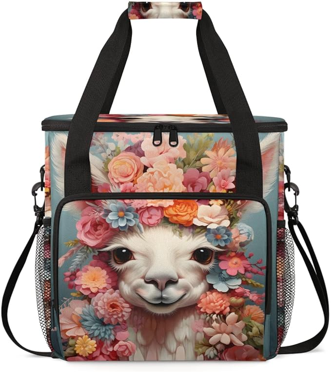 Alpaca Flowers Coffee Maker Carrying Bag Portable Travel Storage Tote Bag Compatible with K-Mini or K-Mini Plus Single Serve Coffee Brewer Carrying Case with Multiple Pockets &amp Shoulder Strap
