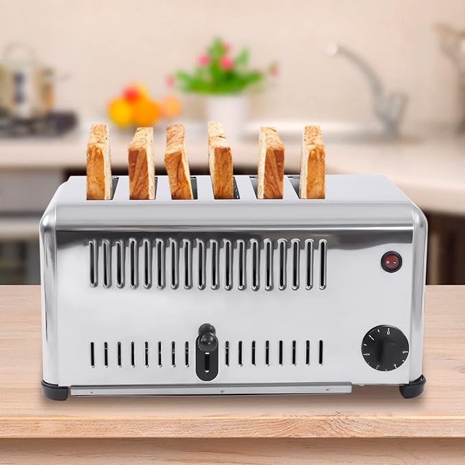 Commercial Electric 6 Slice Toaster Machine 1680W Bread Toaster with Crumb Tray Bread Baking Machine for Home Restaurant Bakery Dessert Store Precise Timing
