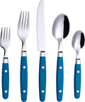 ANNOVA Silverware Set Retro/Rivet Colorful Stainless Steel Tableware Kitchen Flatware Set Utensils Includes Dinner Knives Forks Spoons Salad Forks &amp Dessert Spoons (Blue 20 Pieces)