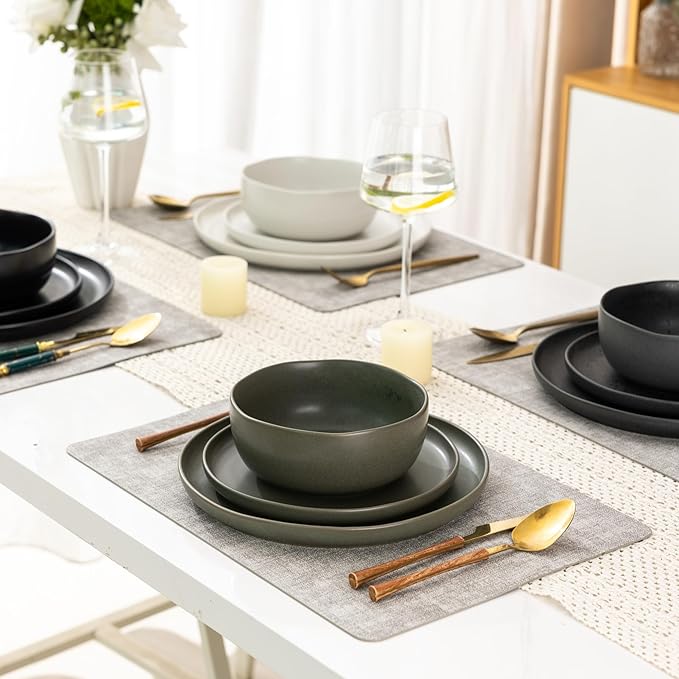 AmorArc Ceramic Dinnerware Sets Wavy Rim Stoneware Plates and Bowls SetsDishwasher &amp Microwave &amp Oven Safe Dishes set Service for 4 (12pc)-Mix Color