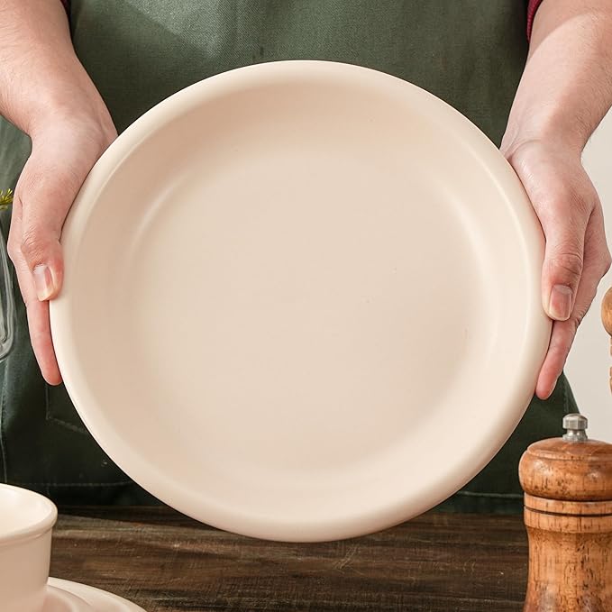 Plates and Bowls Sets 12 Piece Ceramic Stoneware Dinnerware Set for Family and Gatherings Dishes Set for 4 Dishwasher &amp Microwave Safe Handcrafted Dishware Sets Terracotta White