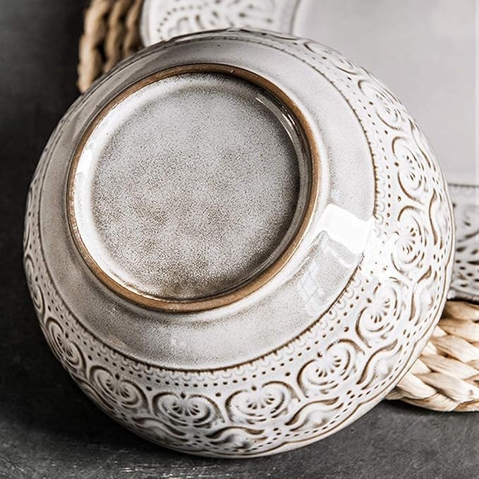 Dinnerware Sets - Luxury Gift Dishes Service Set 24 Pieces Retro Style Porcelain Dinnerware Set | Relief Cereals Bowl &amp Mug &amp Plate for Wedding Gifts and Family Gathering