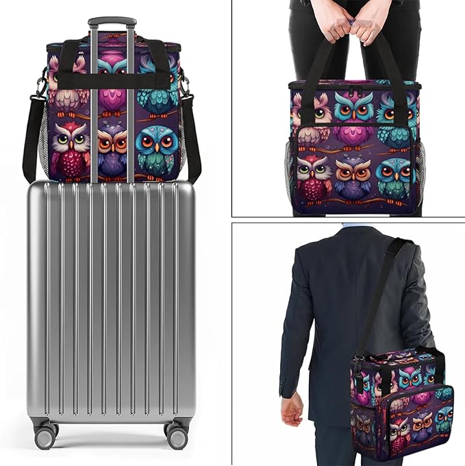 Owls Branch Travel Coffee Maker Carrying Bag Large Organizer Storage Tote Bag Insulated Reusable Cooler Grocery Bags