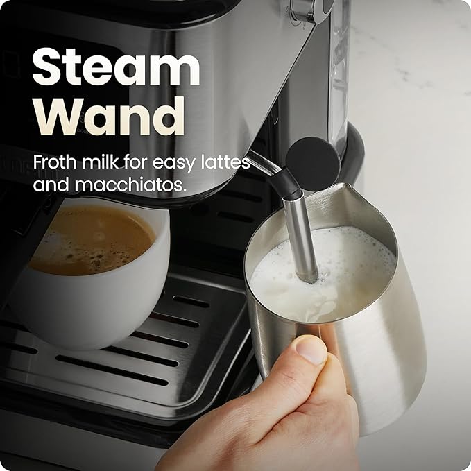 Chefman CraftBrew Espresso Machine 15-Bar Pump Digital Espresso Maker w/Steam Wand for Latte &amp Cappuccino Compact Espresso Coffee Machine w/ 1.5L Removable Water Reservoir - Stainless Steel