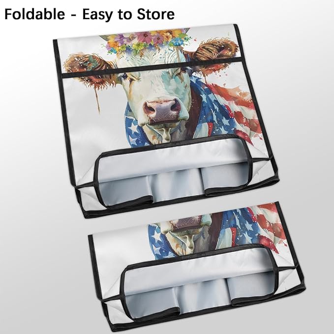 Kitchen Aid Mixer Cover Watercolor Cow American Flag Stand Mixer Cover Compatible with 6-8 Quarts Stand Mixers Dust Covers with Zipper Pocket Foldable Washable Kitchen Aid Organizer Bag