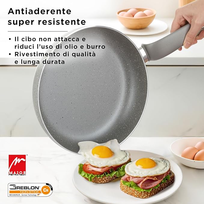 12Pcs Cookware set Made in Italy pots and pans set Nonstick kitchen set Greblon nonstick coating Healthy &amp PFOA/GenX-free Oven-safe baking pans Grey (12 Piece)