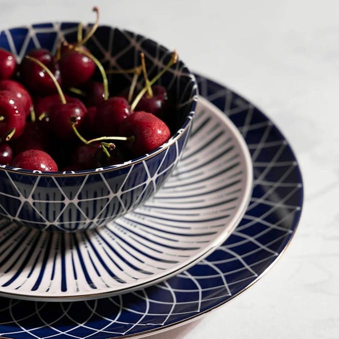 Blue and White 12-Piece Ceramic Dinnerware Set 4 dinner plates 4 salad plates and 4 bowls Dishwasher &amp Microwave Safe