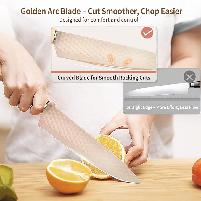 Knife Set 7-Piece Kitchen Knife Set with Sharp Chef and Meat Knives Anti-Rust Utility Knives Set for Kitchen Kitchen Knife Block Set – Khaki