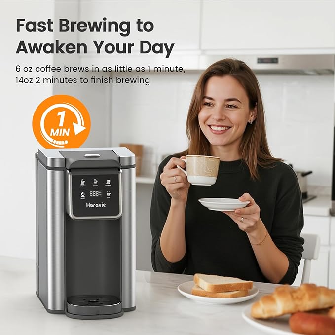 Single Serve Coffee Maker for K-Cup Pod and Grounds Hot and Iced Coffee Maker Strong Button Feature 6 to 14oz Brew Sizes 50oz Removable Tank Up to 6.5 Inch Cup Stainless Steel Grey