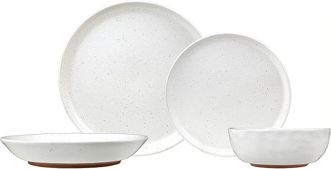 Sango Kaya 16-Piece Stoneware Dinnerware Set – Service for 4 Plate &amp Bowl Set Featuring Rustic Blue Speckled Design for Everyday Dining &amp Entertainment Microwave &amp Dishwasher Safe