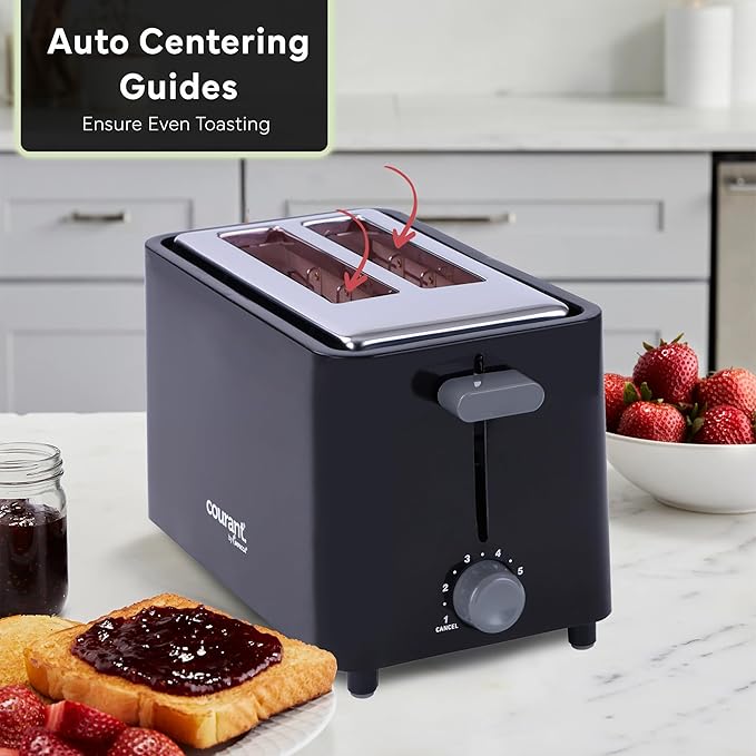 Courant 2-Slice Toaster Cool Touch with Extra Wide Slots For Bread Bagels &amp Waffle with 6 Adjustable Shade Settings Crumb Tray &amp Cancel Function Extra-Lift Feature compact Design - Black