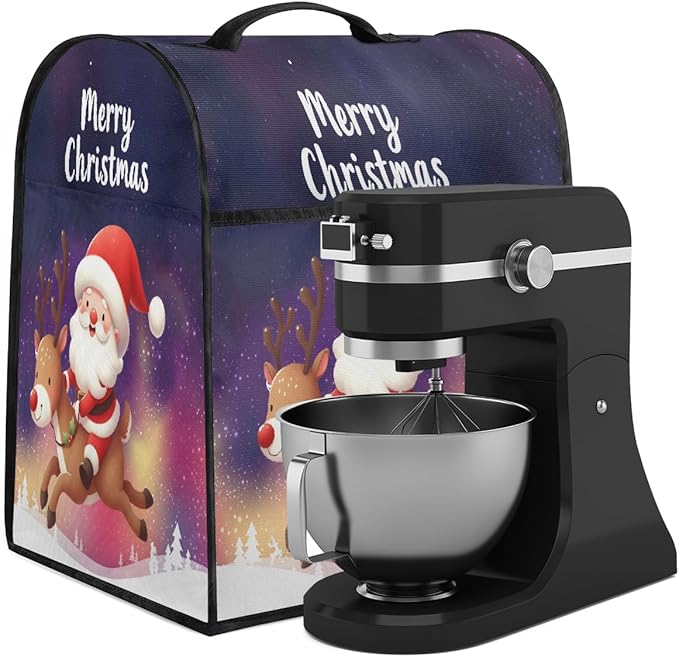 cfpolar Kitchen Aid Mixer Cover Compatible with 6-8 Quarts Santa Claus Elk Christmas Stand Mixer Cover Kitchen Aid Mixers Accessories Appliance Organizer Bag Dust Covers with Zipper Pocket