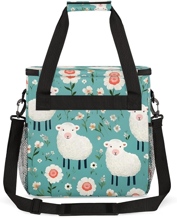 Sheep Flower Coffee Maker Carrying Bag Cute Sheep Travel Storage Bag Compatible with K-Mini or K-Mini Plus Single Serve Coffee Brewer Carrying Case with Multiple Pockets &amp Shoulder Strap