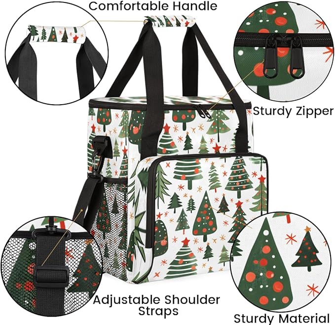 Xmas Abstract Tree Coffee Maker Carrying Bag Portable Travel Storage Tote Bag Compatible with K-Mini or K-Mini Plus Single Serve Coffee Brewer Carrying Case with Multiple Pockets &amp Shoulder Stra