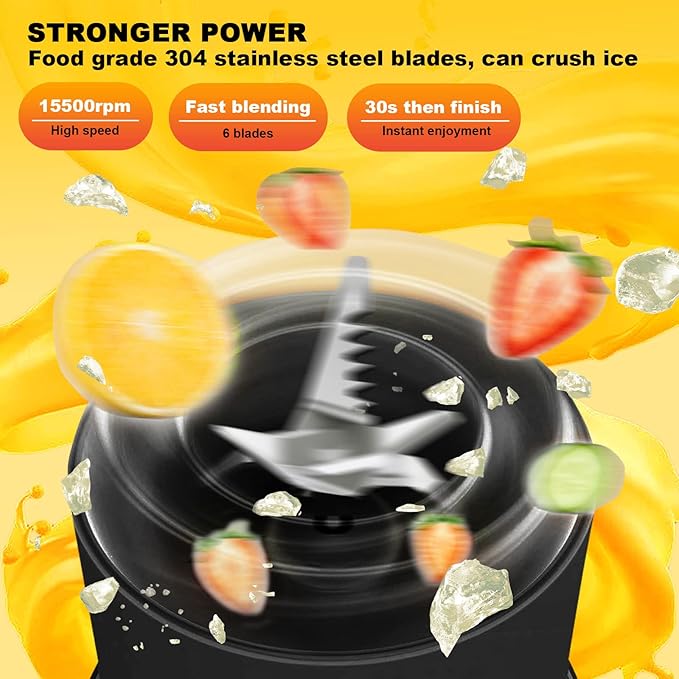 Portable Blender 500ML Personal Blender for Shakes and Smoothies Traveling Fruit Veggie Juicer Cup USB Rechargeable with Six Blades for Sports Travel and Outdoors (black)
