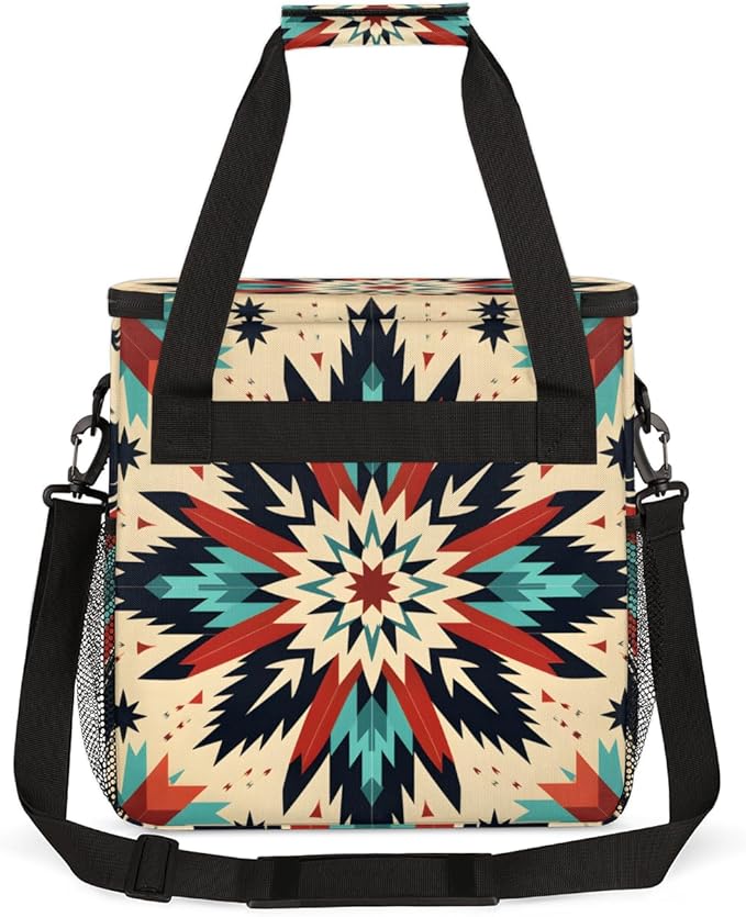 Traditional Aztec Coffee Maker Carrying Bag Geometry Flower Travel Storage Bag Compatible with K-Mini or K-Mini Plus Single Serve Coffee Brewer Carrying Case with Multiple Pockets &amp Shoulder Str
