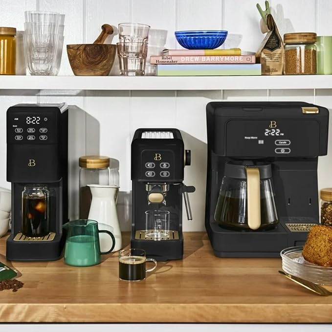 Dual Function Coffee Maker with 12 Cup Drip Brewing and Single Cup Option Programmable Control Panel (Black Sesame)