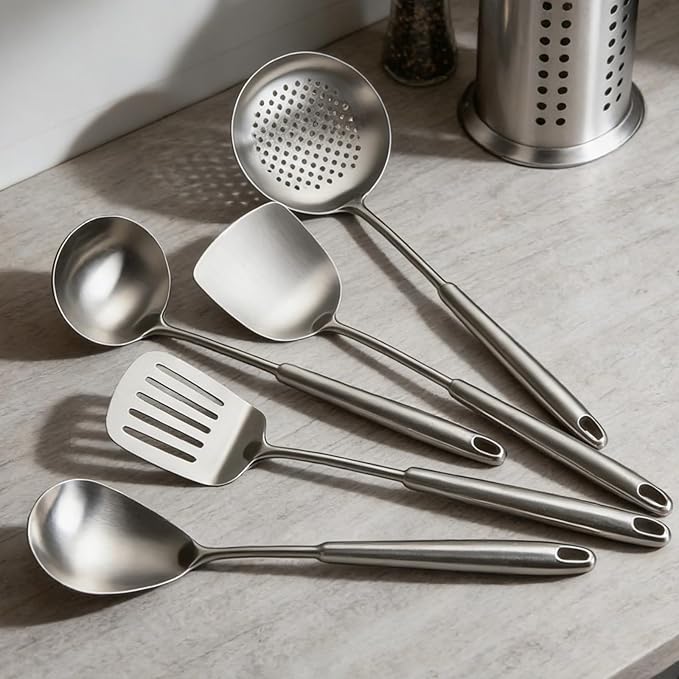 18/10 Stainless Steel Cooking Utensils Set 13 PCS Long Large Metal Cooking Utensil Tools Set Mirror Polished Kitchen Gadget Cookware and Kitchen Tool Set Dishwasher Safe