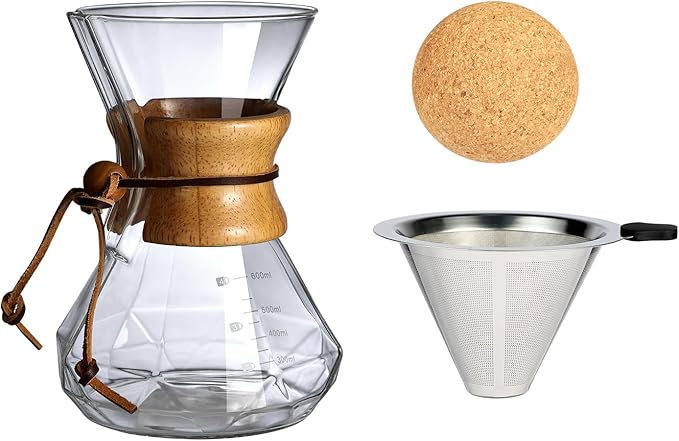 Pour Over Coffee Maker With Wood Sleeve20oz/600mlPour Over Coffee DripperPour Over Coffee Maker Set With Cork Stopper (20oz/600ml)