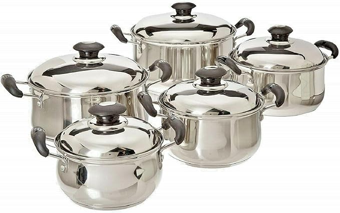For Stainless Steel Cookware Set Pots Sauce Pans 10 Pieces. Silver