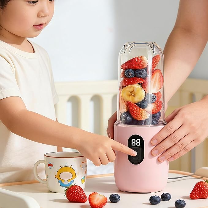 Asixxsix Portable Blender USB Rechargeable Cordless Personal Blender for Shakes and 500ml Travel Juicer Cup with 16 Stainless Steel Blades ABS Material