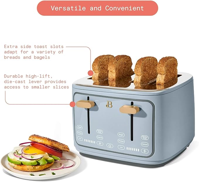 4 Slot Toaster with Touch Control Panel 1800W Fast Heating 7 Toast Shade Levels Extra Wide Slots for Bagels Removable Crumb Tray (Cornflower Blue)