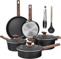 Kitchen Academy Ceramic Pots and Pans Set Non Stick - 10 Pcs Induction Cookware Set Non Toxic Healthy Nonstick Black Cooking Pans Set PFAS/PTFE/PFOA &amp PFOS Free
