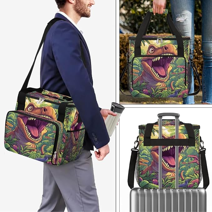 Cartoon Dinosaur Forest Coffee Maker Carring Bag Travel Carrying Storage Tote Bag Compatible with Keurig K-Mini or K-Mini Plus Portable Single Serve Coffee Brewer Case with Pockets for K-cup Pods