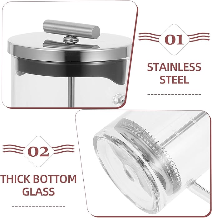 Glass Manual Press Coffee Maker 21oz (600ml) with Scale Thick-bottom Borosilicate Teapot for Manual Brewing Household Espresso Pot Suitable for Tea and Coffee Brewing
