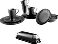 Spiderweb Dinnerware Set of 16 + Butter Dish Set - Gothic Kitchen Decor - Black Matte Porcelain with: 4 Dinner Plates 4 Salad Plates 4 Bowls 4 Mugs 1 Butter dish with Lid - Halloween Gifts