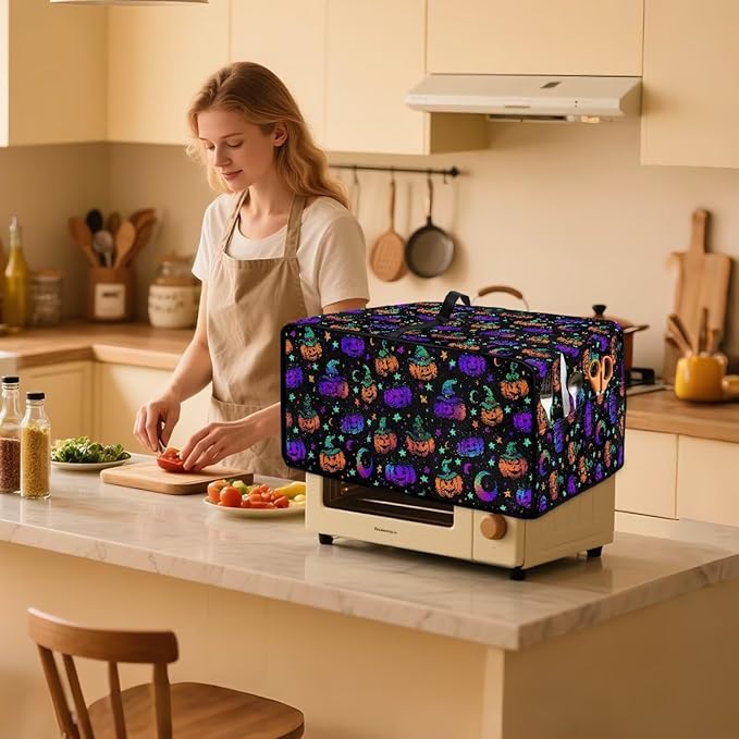 Halloween Pumpkins Toaster Oven Cover for Kitchen Counter Thanksgiving Wide Slots Toaster Cover Bread Maker Covers Dust &amp Fingerprint Protection Washable Kitchen Small Appliance-1