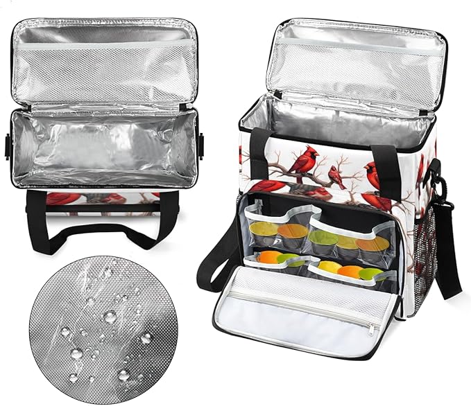 Winter Xmas Coffee Maker Carrying Bag Cardinal Bird Travel Storage Bag Compatible with K-Mini or K-Mini Plus Single Serve Coffee Brewer Carrying Case with Multiple Pockets &amp Shoulder Strap