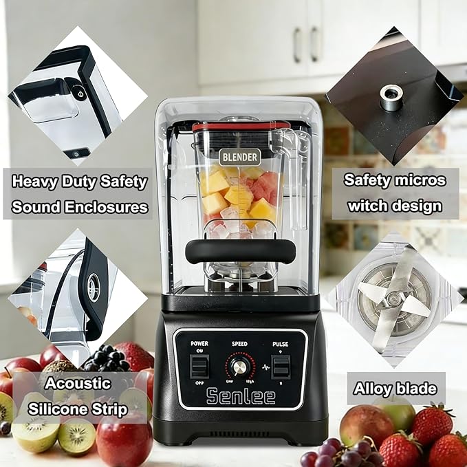 Commercial Blender Heavy Duty 2200W Professional-Grade with 64oz BPA-Free Jar Quiet Shield Self-Cleaning 6-Leaf Stainless Steel Blade for Smoothies Ice Crush Shakes - Restaurant &amp Kitchen Use